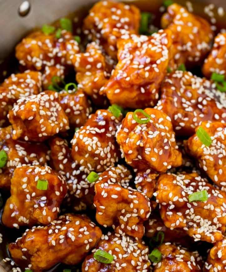 Honey Garlic Chicken – scallions and sesame seeds 